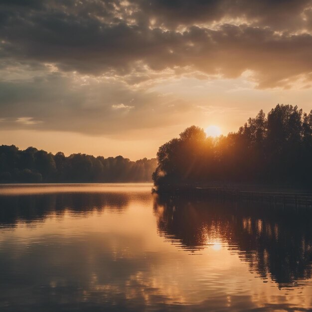 Photo beautiful summer detailed sunrise golden hour over lake