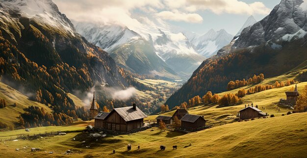 Beautiful summer foggy landscape in the mountains of the Alps travel in the mountains AI generated image