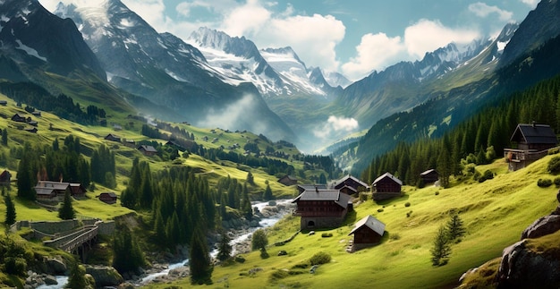 Beautiful summer foggy landscape in the mountains of the Alps travel in the mountains AI generated image