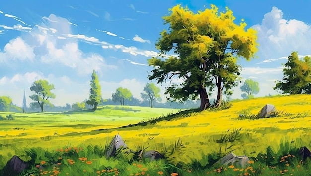 Beautiful summer landscape background with tree