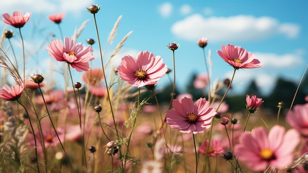 Beautiful summer landscape flowers on field hd background wallpaper desktop wallpaper