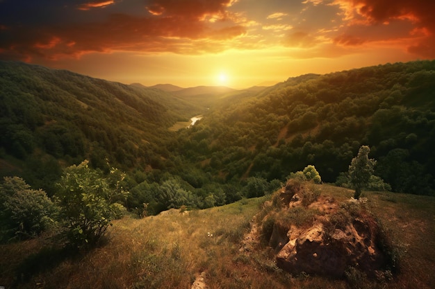 Beautiful summer landscape sunrise over the mountain valley ukraine europe