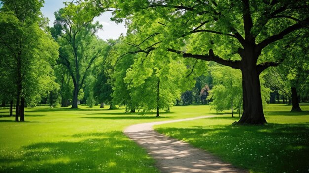 公園の緑の葉っぱで美しい夏の風景