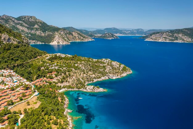 Beautiful summer landscape with rocky Mediterranean coast Turkey summer vacation