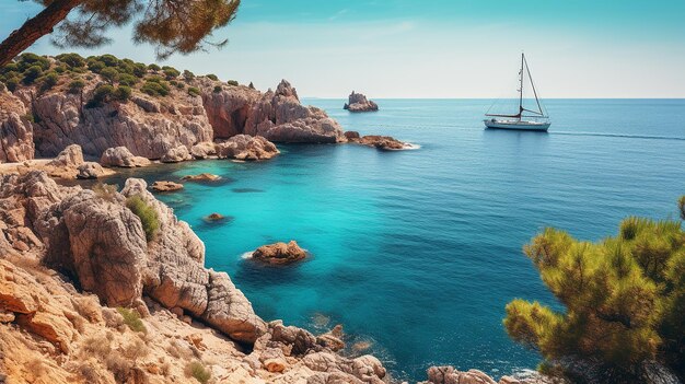 Foto bel paesaggio marittimo mediterraneo estivo