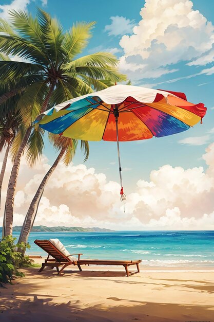 Beautiful Summer sea beach coconut colorful background and umbrella