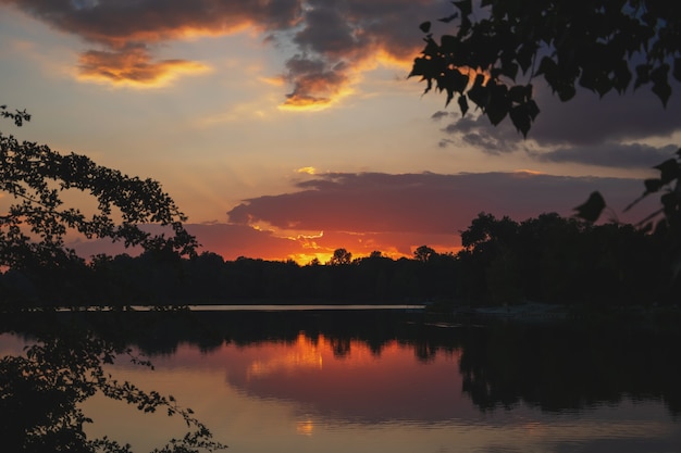 beautiful summer sunset on a lake in bavaria