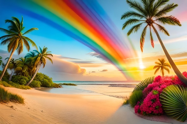 Красивые летние каникулы, морской пляж с пальмовыми листьями, солнцезащитные очки на тропическом острове