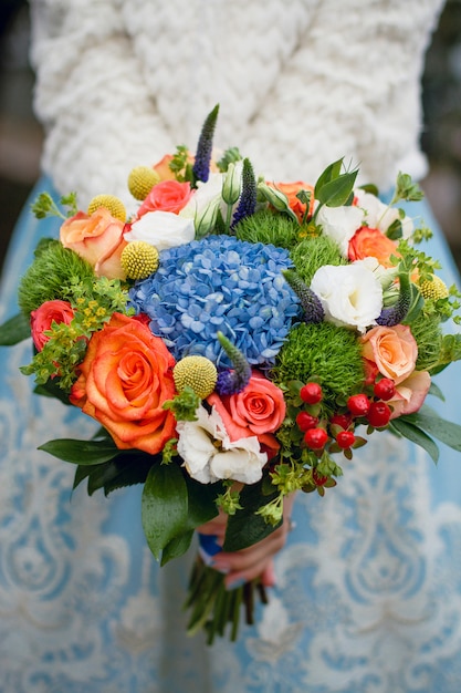 Beautiful summer wedding bouquet. Bright flowers