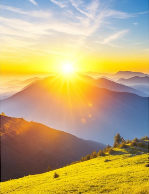 Photo beautiful sun rise scene of mountains