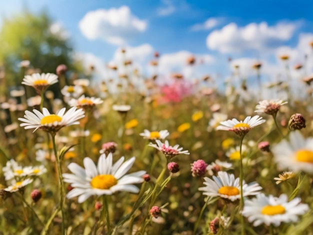 Photo a beautiful sundrenched spring summer meadow natural colorful panoramic landscape with many wild