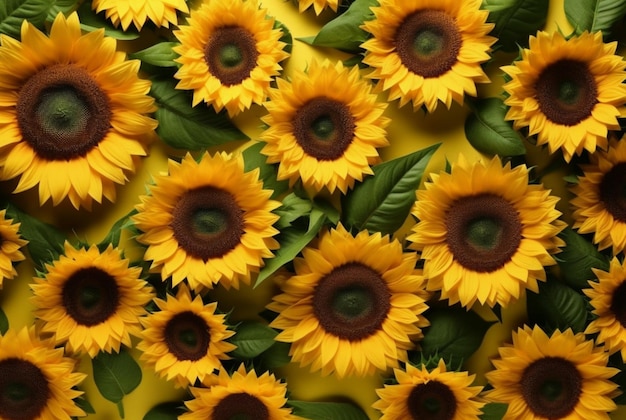 Beautiful sunflower background neatly arranged generative ai