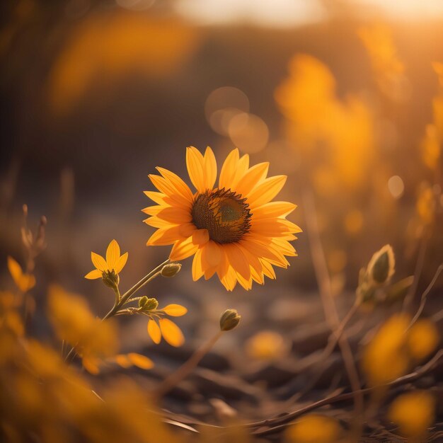 Beautiful sunflower in the field at sunset Nature background generative ai