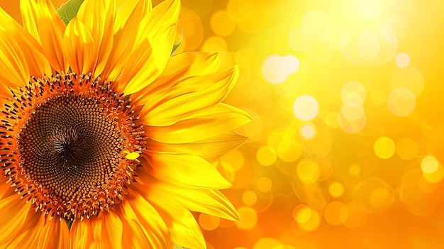 Foto un bellissimo girasole in piena fioritura sullo sfondo sfocato del sole il girasole è un simbolo di felicità gioia e positività