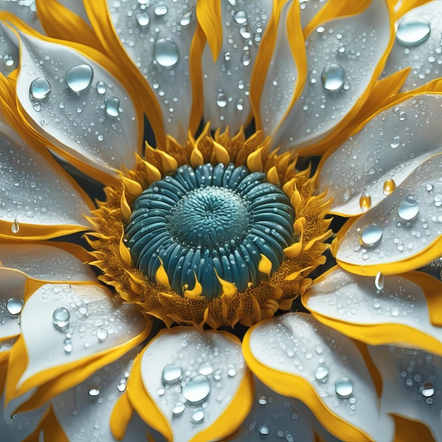 Beautiful sunflower set light particles water drops