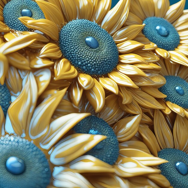 Beautiful sunflower set light particles water drops