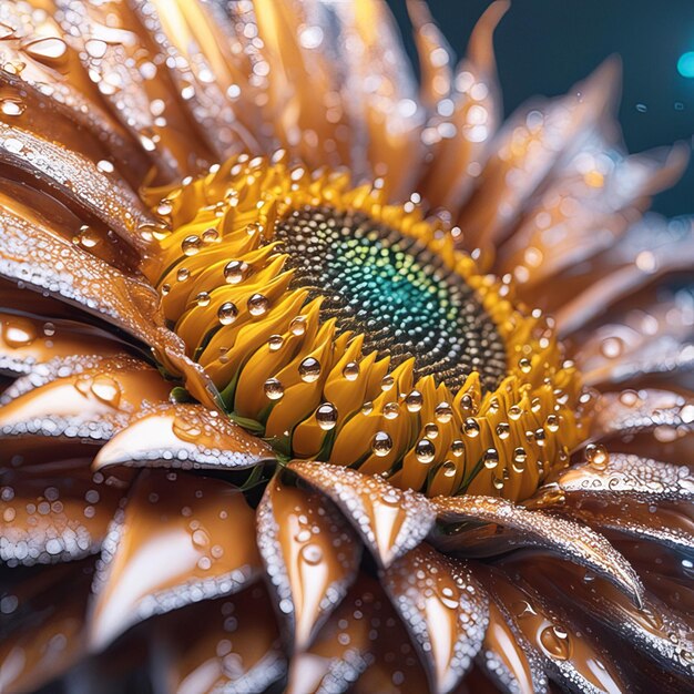 Photo beautiful sunflower set light particles water drops