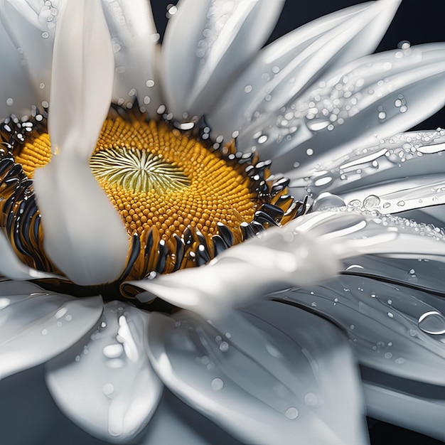 Bellissime particelle di luce di girasole gocce d'acqua