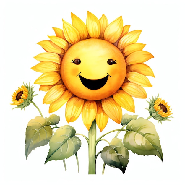 beautiful Sunflower with a happy face clipart illustration