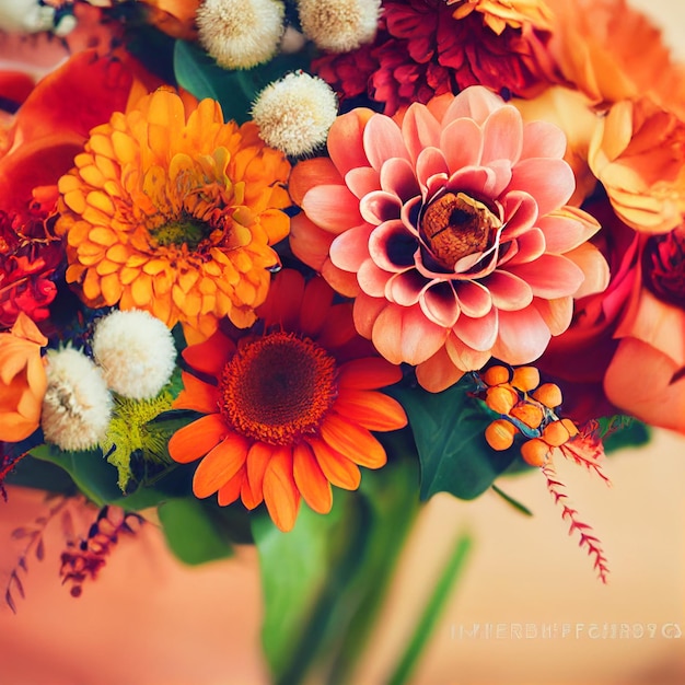 Beautiful sunflower with mixed spring flower isolated in red background