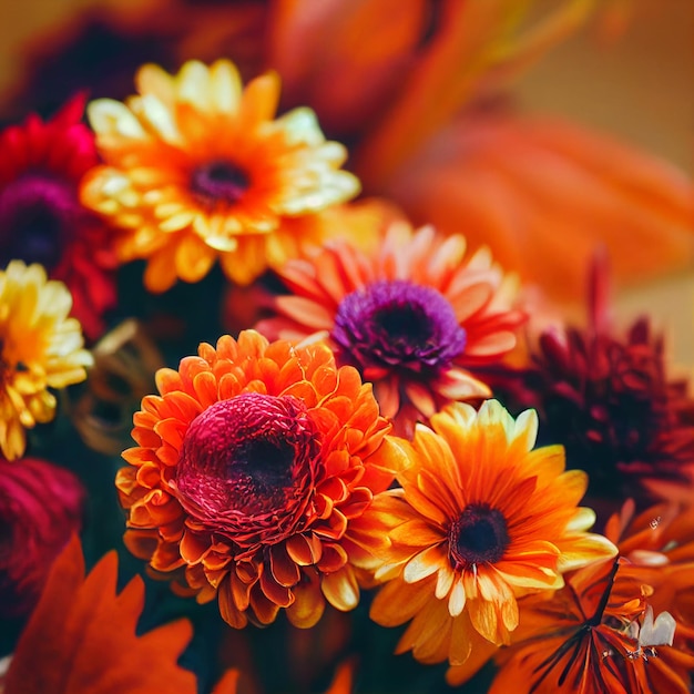 Beautiful sunflower with mixed spring flower isolated in red background