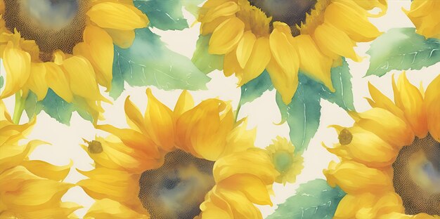 Beautiful sunflowers in vintage style with leaves closeup as a background