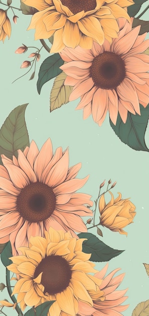 Beautiful sunflowers wallpaper background illustration Generative Ai