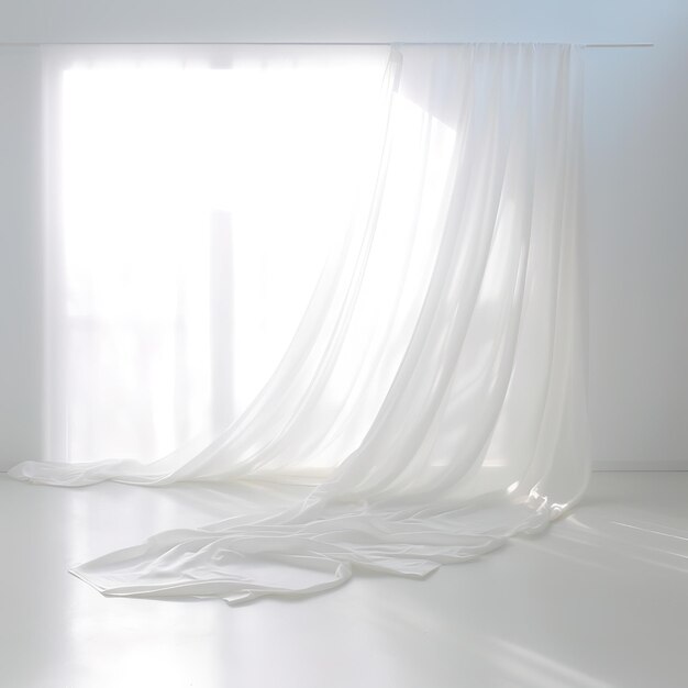 Photo beautiful sunlight blowing white sheer linen in the room