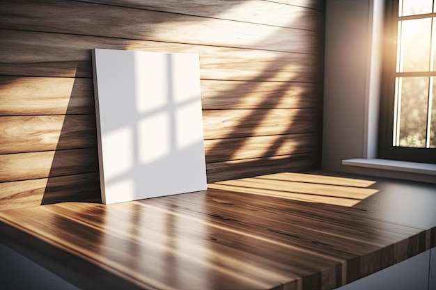 Beautiful sunlight on a teak wood wall decoration panel in the background of a blank empty fine wood