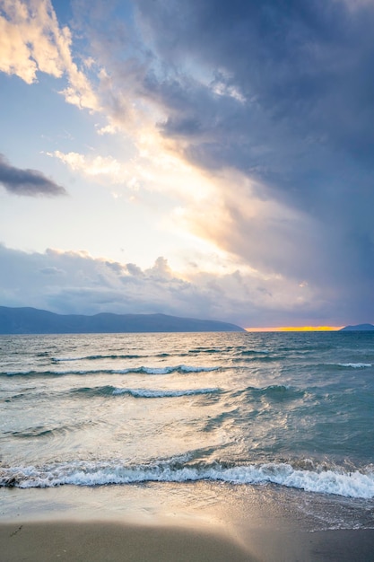 Beautiful sunlight with clouds at sunset in the Mediterranean Sea