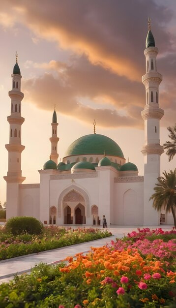 Foto belle foto di moschee con paesaggi soleggiati per i saluti islamici e il ramadan kareem