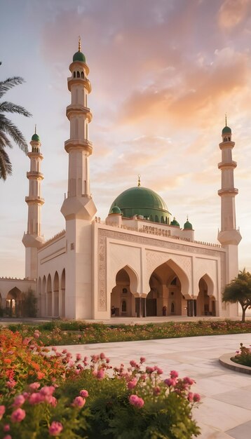 Foto belle foto di moschee con paesaggi soleggiati per i saluti islamici e il ramadan kareem