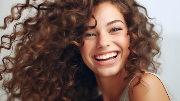 beautiful sunny portrait of a girl wearing white clothes Face laughing woman outdoors