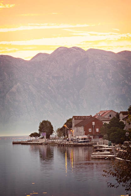 Beautiful sunrise on the Bay of Kotor, Montenegro