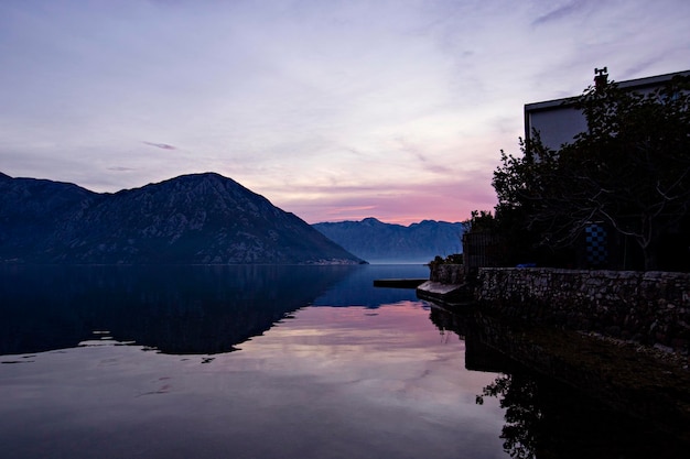 Beautiful sunrise on the Bay of Kotor, Montenegro