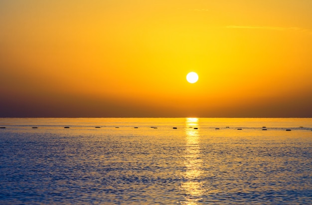 Beautiful sunrise over the calm sea on the Mediterranean Sea