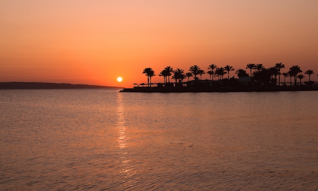 Beautiful sunrise in Egypt on the beach.