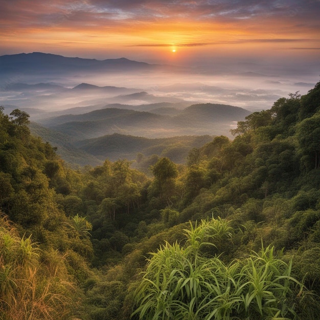 タイのカオクホにある高山の美しい日の出