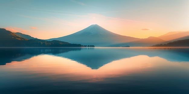 Photo a beautiful sunrise over a lake with a mountain in the background