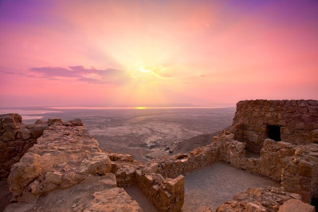 Beautiful sunrise over Masada fortress