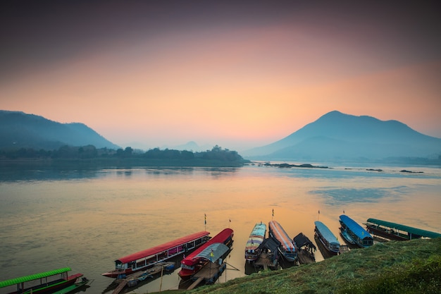 Beautiful sunrise on Mekong river , border of Thailand and Laos, Loei province,Thailand.