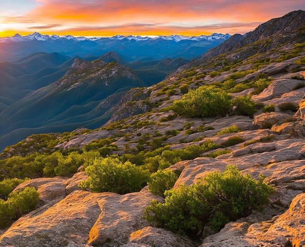 Beautiful sunrise on mountain valley beautiful sunset in the mountains