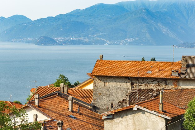 Beautiful sunrise overlooking the Italian village on Lake Como