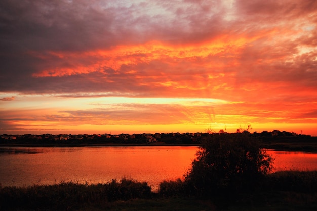 Beautiful sunrise on the river bank place for fishing