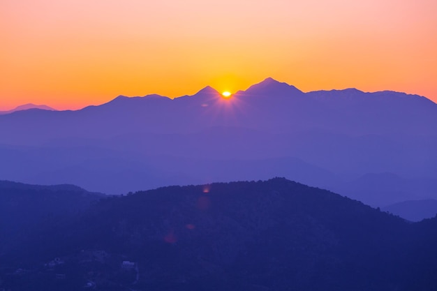 Beautiful sunrise scene in mountains