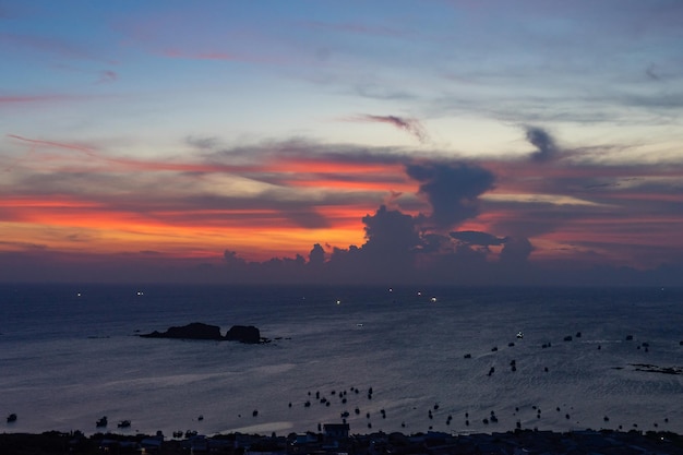 Beautiful sunrise on the sea from above