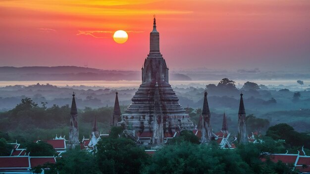  프라 (Wat Phra) 와 파 선 카우 (Pha Son Kaew) 사원 (Khao Khoi Phetchabun) 에서 아름다운 해가 뜨는 모습