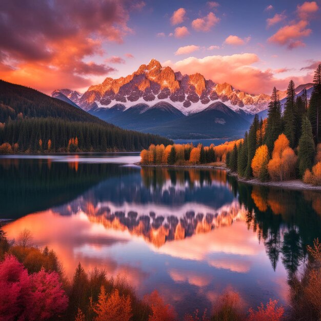 Фото beautiful sunset at the lake in the mountains of the tatras slovakia beautiful sunset at the l