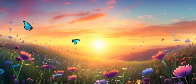 Beautiful sunset background with blooming