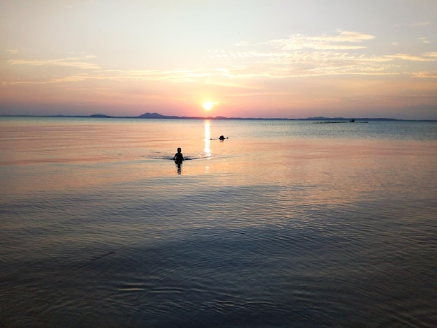 Beautiful sunset at the beach in Belitung. Sea sunset. Belitung Island, Indonesia.